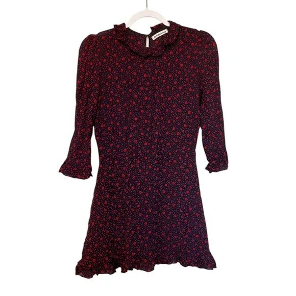 Reformation Stevie Dress Mini Floral Ruffle Collar Blue/Red Sz 12 (Runs Small) - Picture 5 of 12